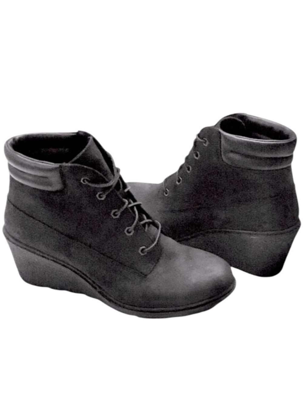 Timberland ‘Amston’ Black Leather Lace-up Lug Sole Wedge Heel Boots Size: 9.5